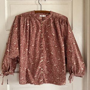 DÔEN O'Keefe Top Blouse Rust Cream Prancing Fawn Floral Small